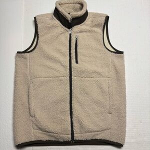 Muji Men’s Boa Pile Fleece Full Zip Vest In Sand Beige Size: XS